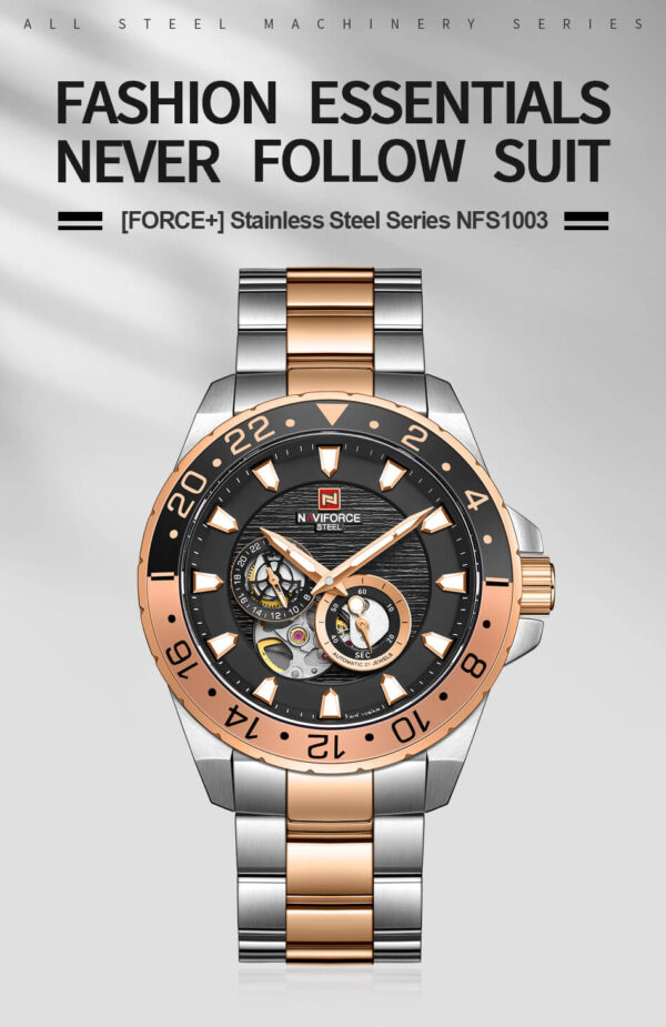 NAVIFORCE NFS1003 Mechanical Watch for Men Black Rose Gold 13