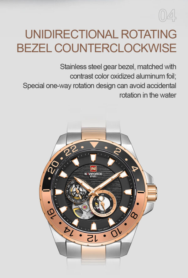 NAVIFORCE NFS1003 Mechanical Watch for Men Black Rose Gold 4