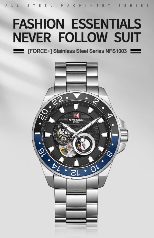 NAVIFORCE NFS1003 Men Mechanical Waterproof Watch Black Blue 5