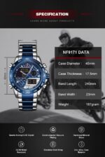 Naviforce Nf 9171 Luminous Hands Waterproof Wrist Watch Silver Blue 6