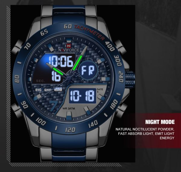 Naviforce Nf 9171 Luminous Hands Waterproof Wrist Watch Silver Blue 9