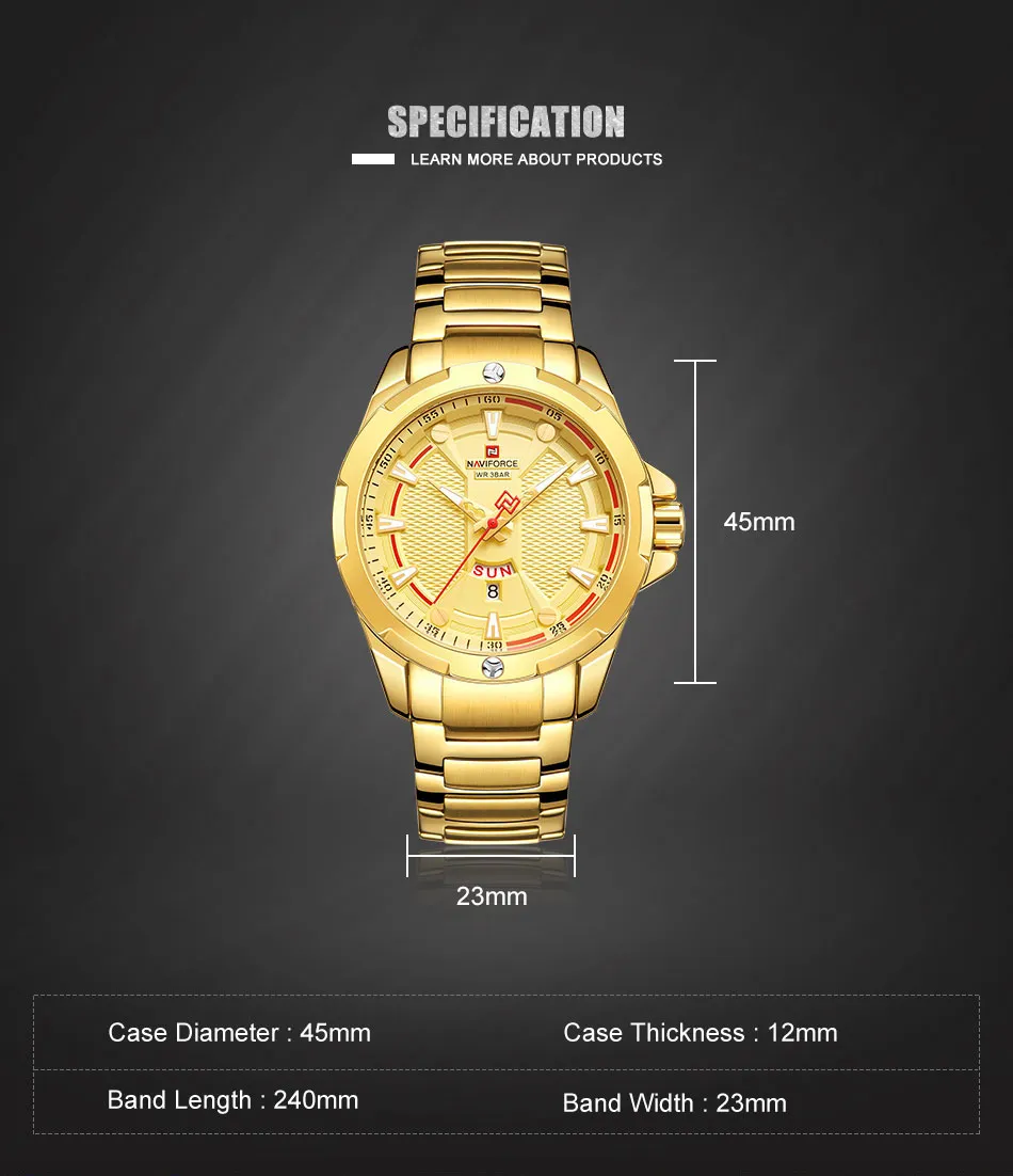 Naviforce NF9161 Men Casual Wristwatch Gold
