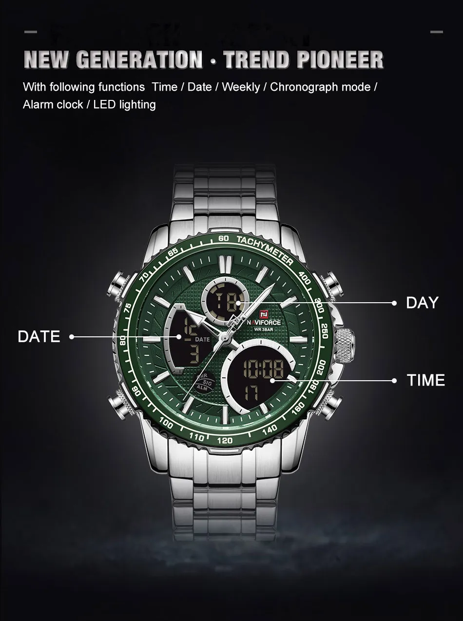 Naviforce-NF9182-Men-Wristwatch-Silver-Green-7
