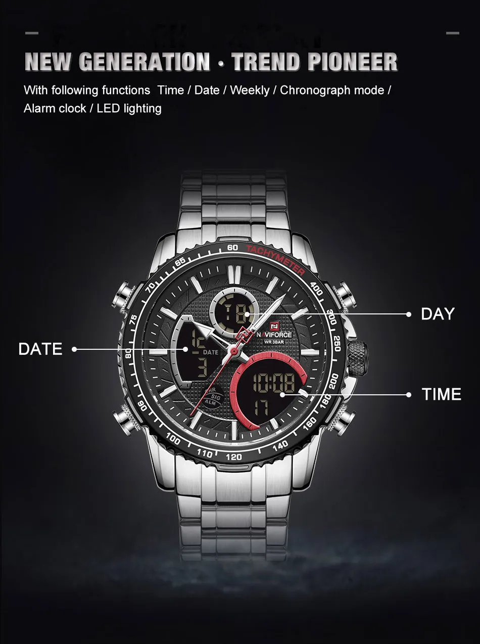 Naviforce-NF9182-Men-Wristwatch-Silver-Red-4
