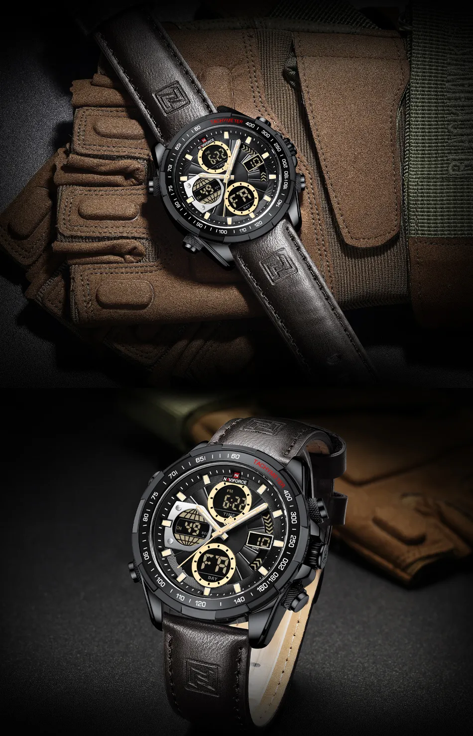 Naviforce-NF9197L-Analog-Quartz-Wrist-Watch-Brown-Black-Yellow-17