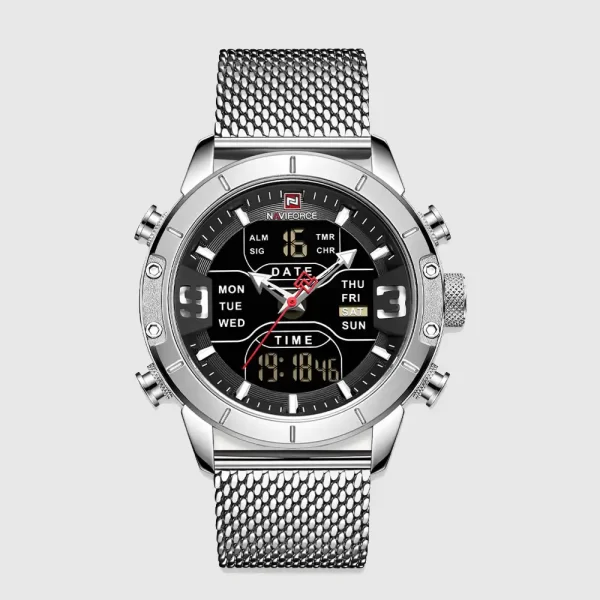 Naviforce NF9153S Stainless Steel Waterproof Sport Watch for men Silver Black (1)